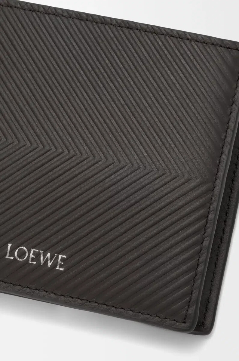portefeuille à deux volets en cuir de veau texturé classique gris foncé