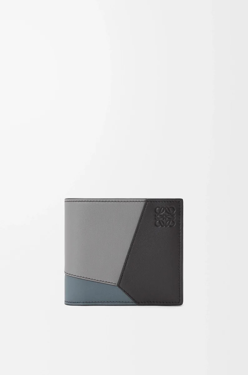 porte-monnaie à deux volets en cuir de veau classique gris asphaltebleu orage.