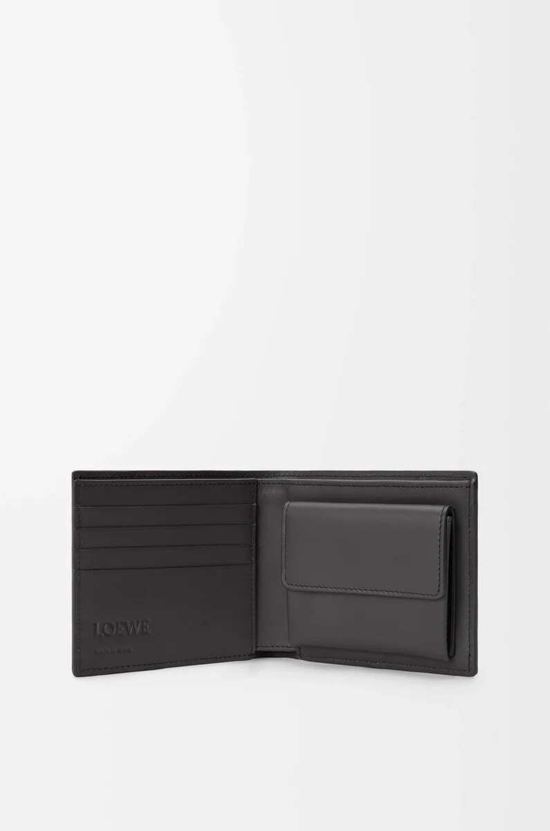 porte-monnaie à deux volets en cuir de veau classique gris asphaltebleu orage.