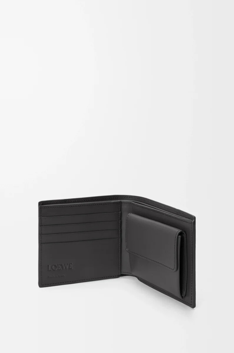 porte-monnaie à deux volets en cuir de veau classique gris asphaltebleu orage.