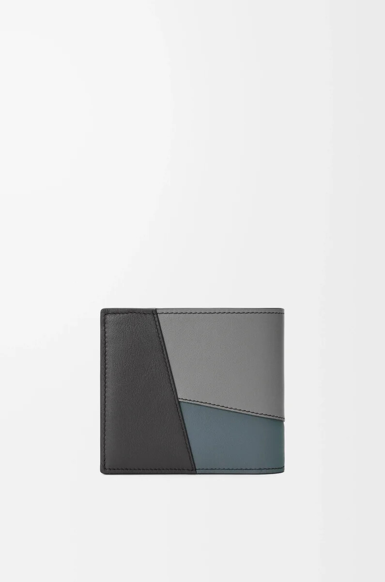 porte-monnaie à deux volets en cuir de veau classique gris asphaltebleu orage.