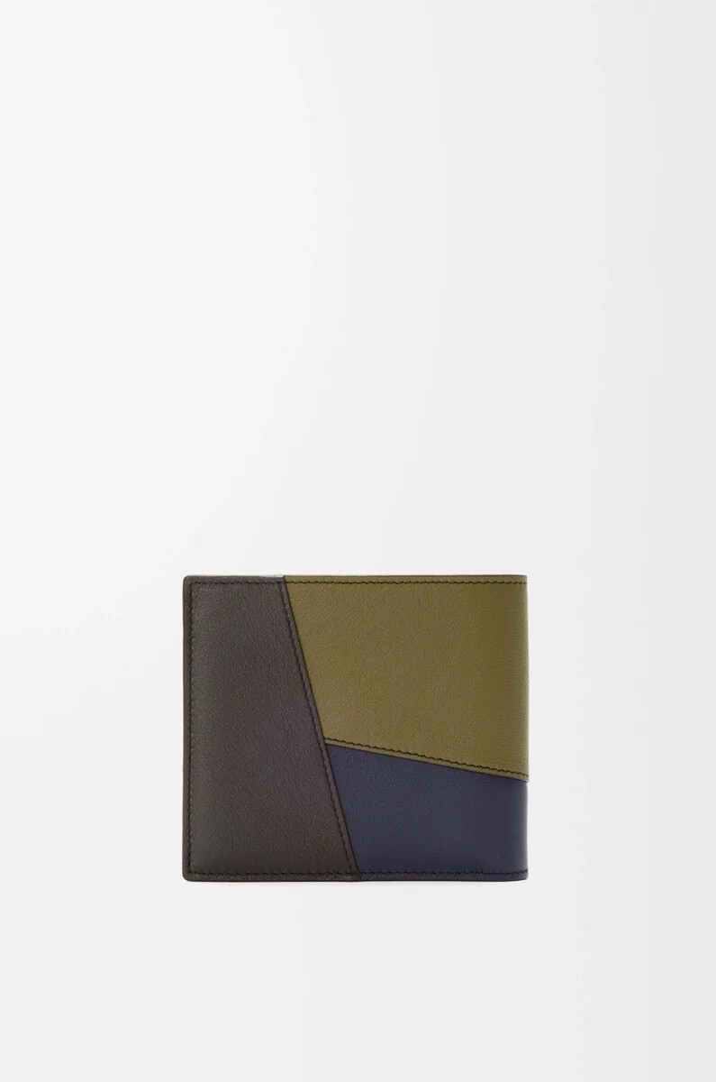 porte-monnaie à deux volets en cuir de veau classique olivemarron foncé style puzzle