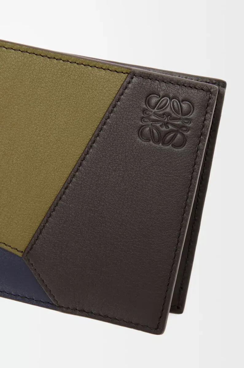 porte-monnaie à deux volets en cuir de veau classique olivemarron foncé style puzzle