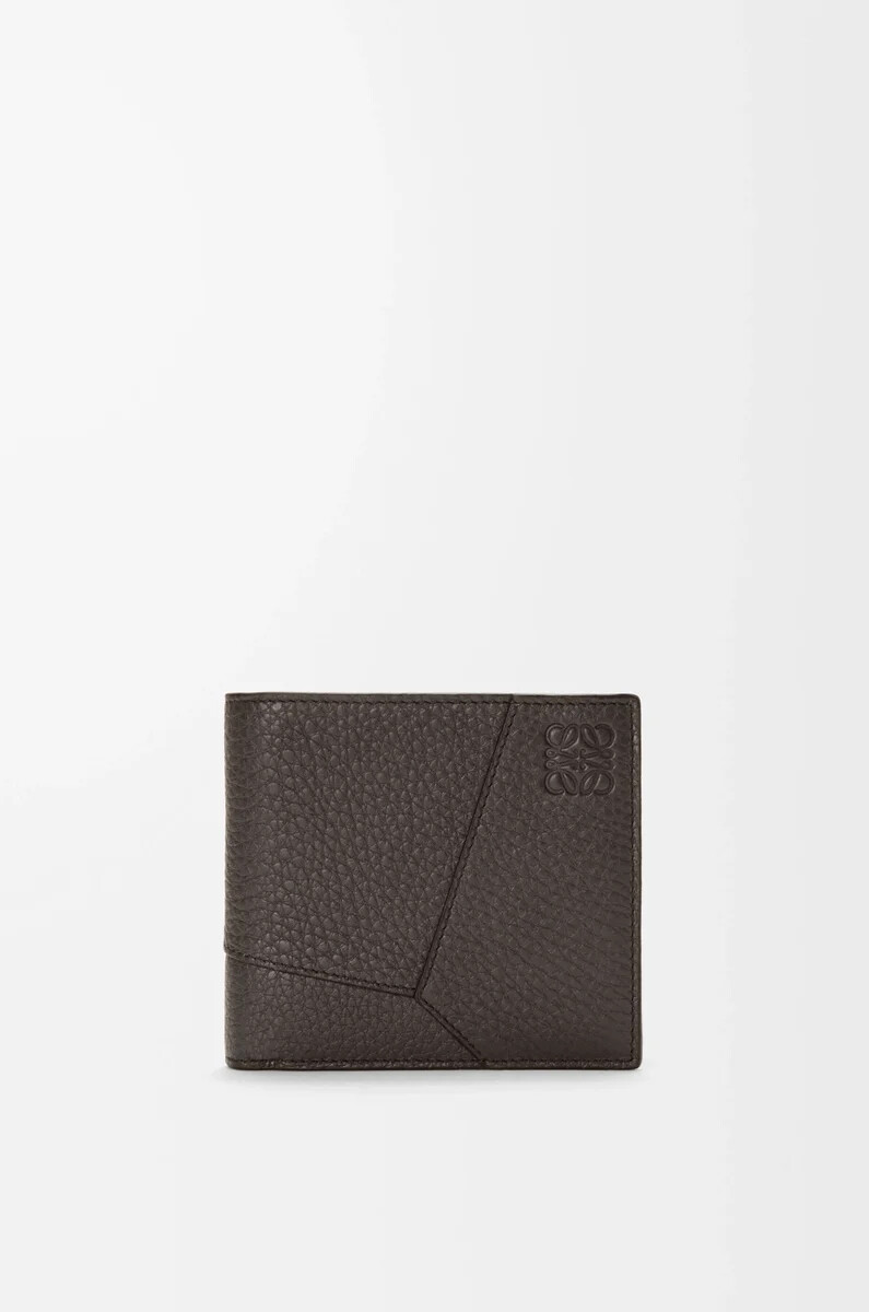 porte-monnaie à deux volets en cuir de veau souple grainé gris foncé