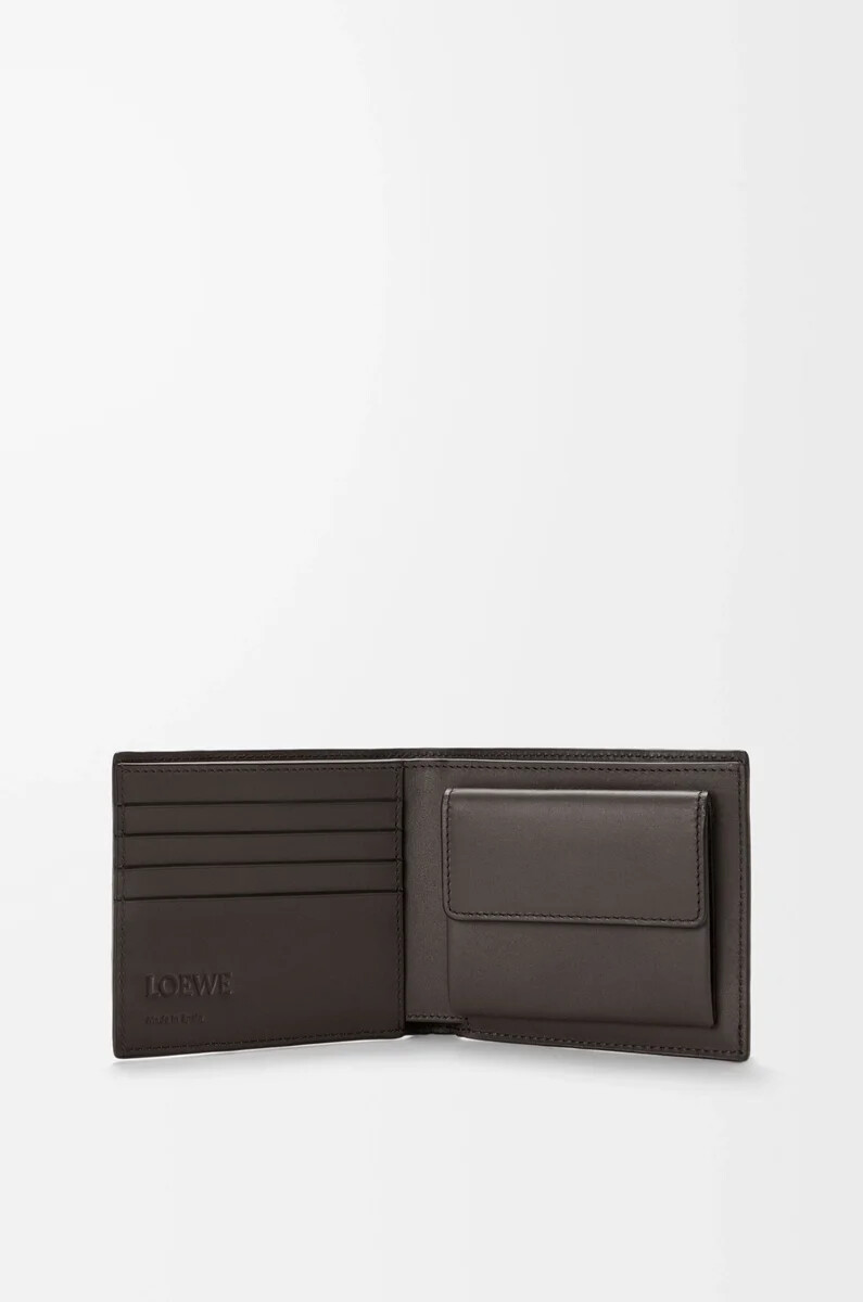 porte-monnaie à deux volets en cuir de veau souple grainé gris foncé
