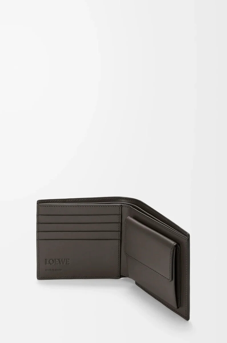 porte-monnaie à deux volets en cuir de veau souple grainé gris foncé