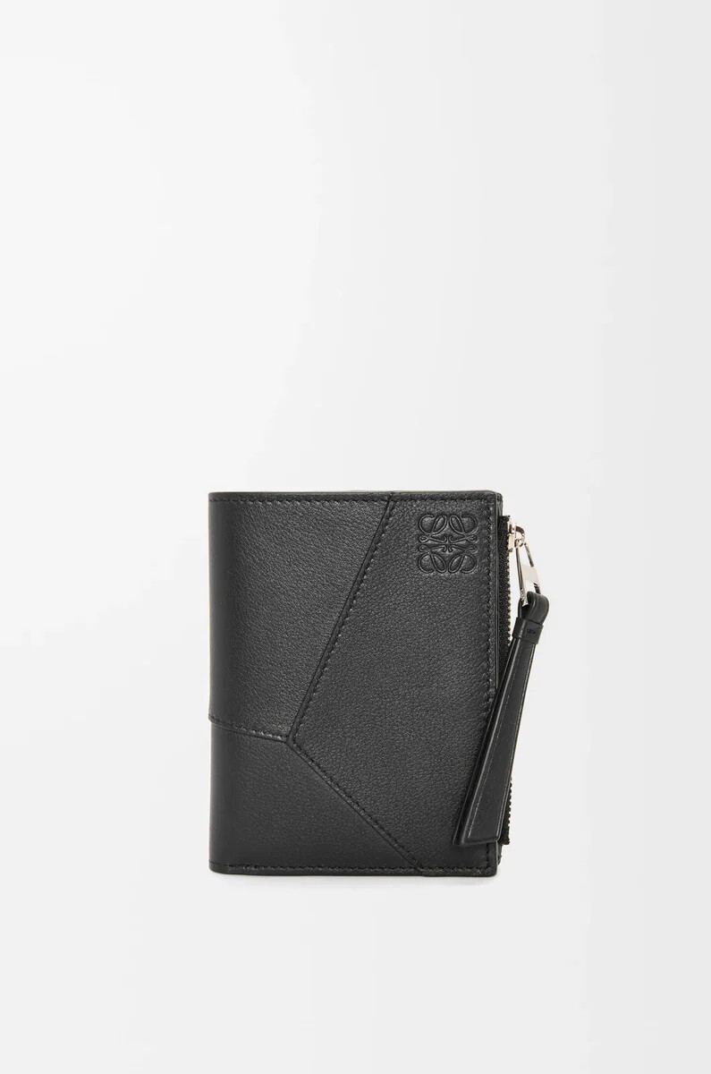 portefeuille fin et compact puzzle en cuir de veau noir classique