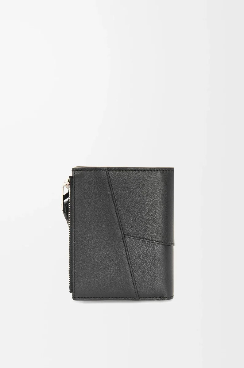 portefeuille fin et compact puzzle en cuir de veau noir classique