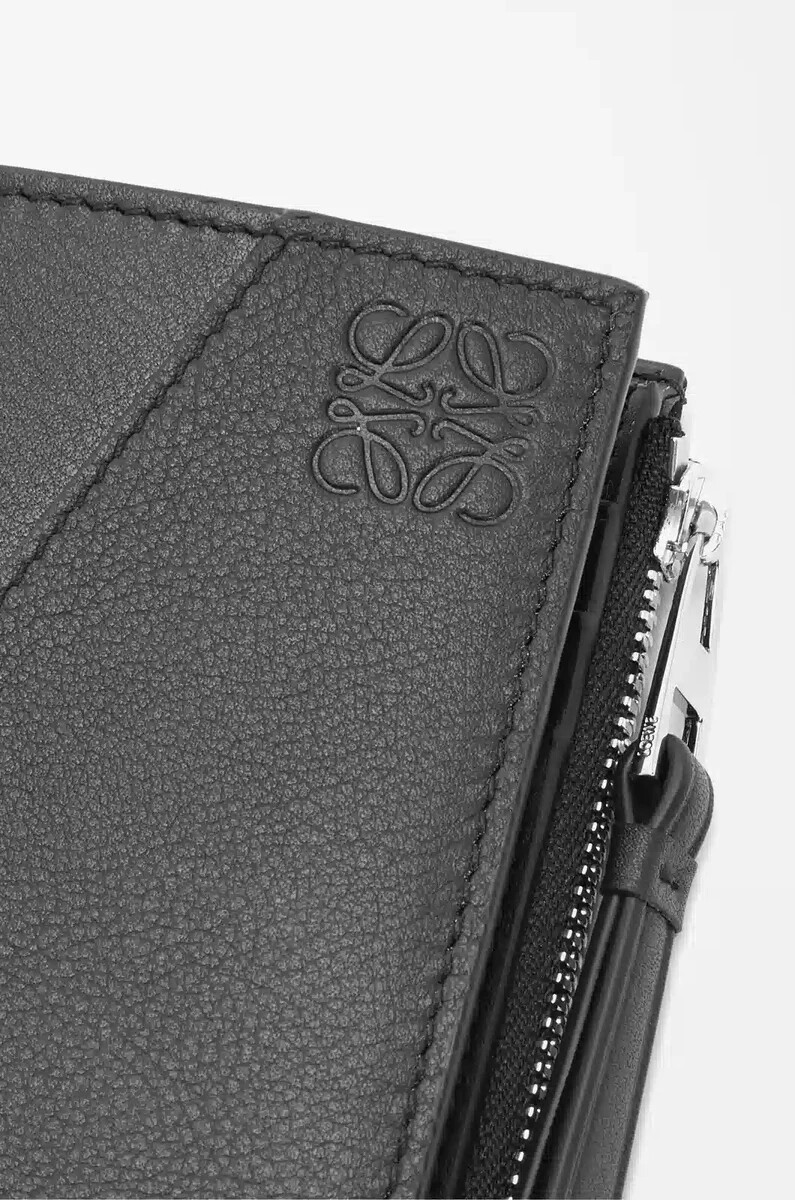 portefeuille fin et compact puzzle en cuir de veau noir classique