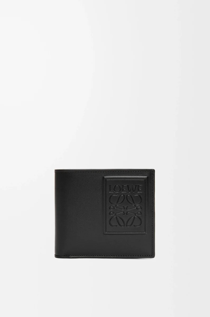 porte-monnaie à deux volets en cuir de veau satiné noir