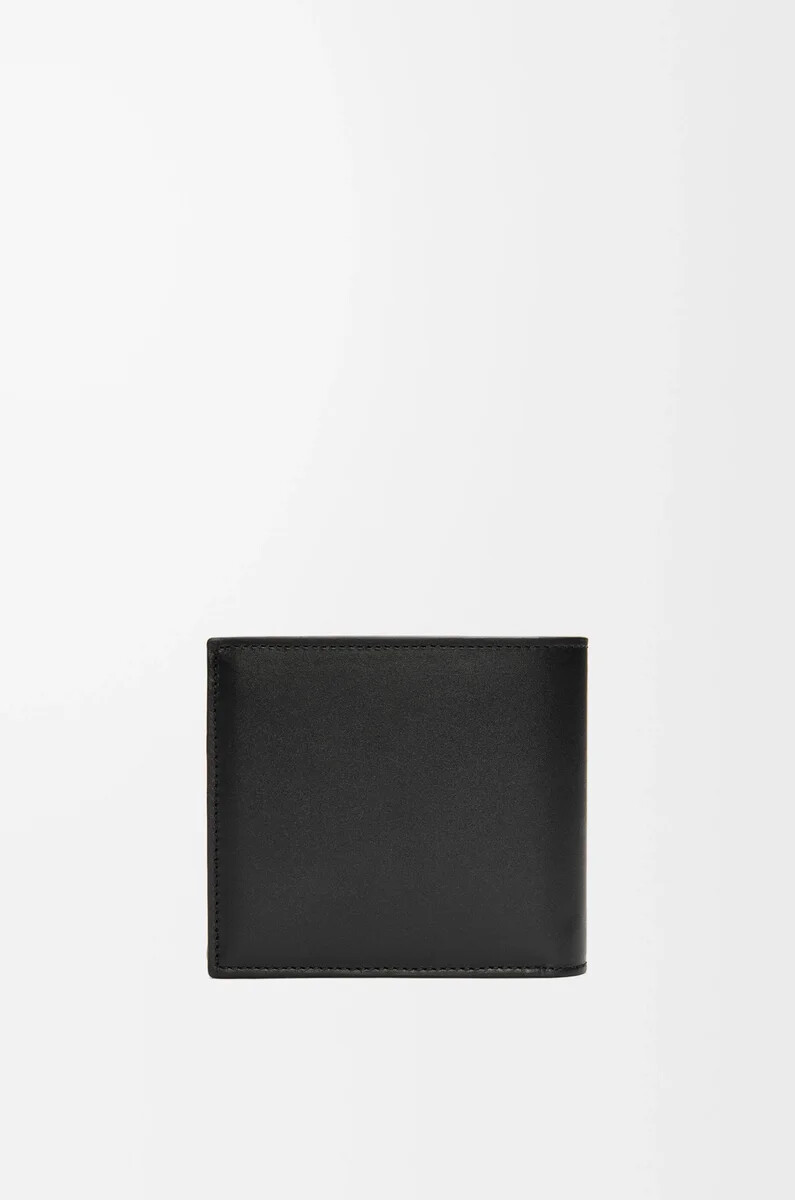 porte-monnaie à deux volets en cuir de veau satiné noir