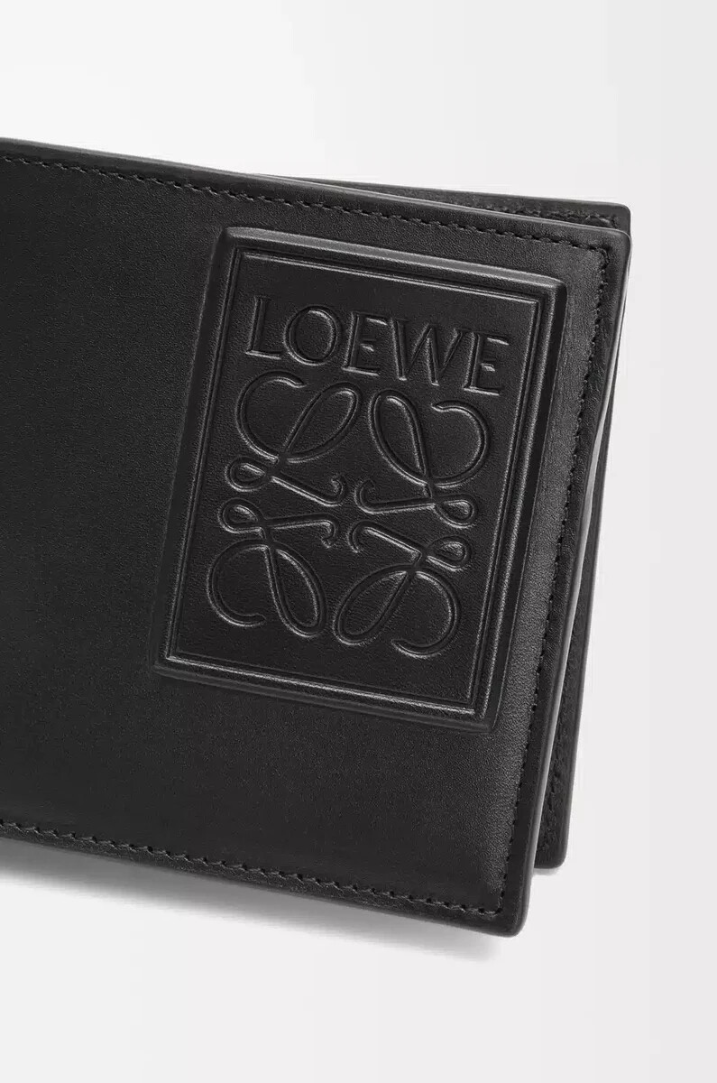 porte-monnaie à deux volets en cuir de veau satiné noir