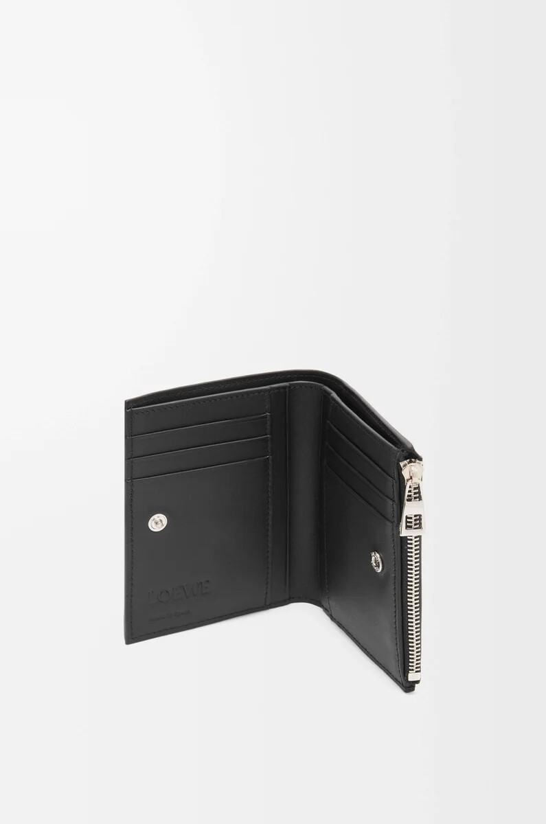 portefeuille fin et compact en cuir de veau brillant noirbleu marine