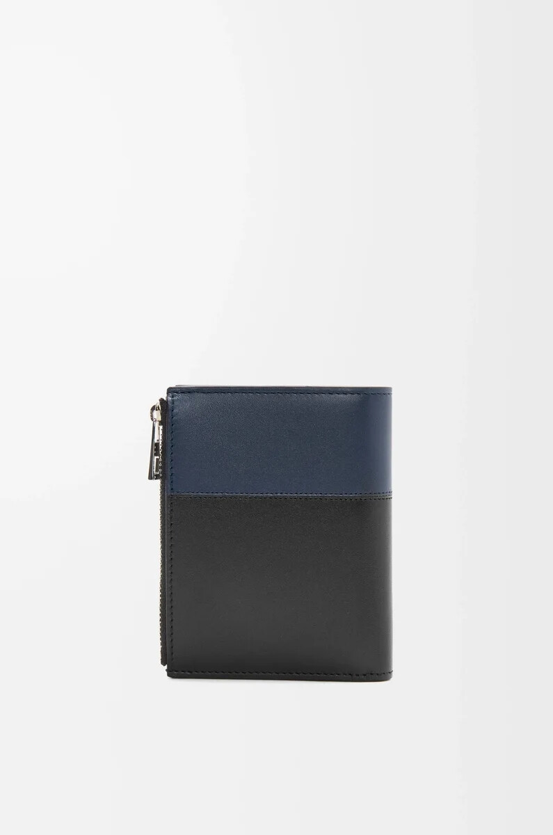 portefeuille fin et compact en cuir de veau brillant noirbleu marine