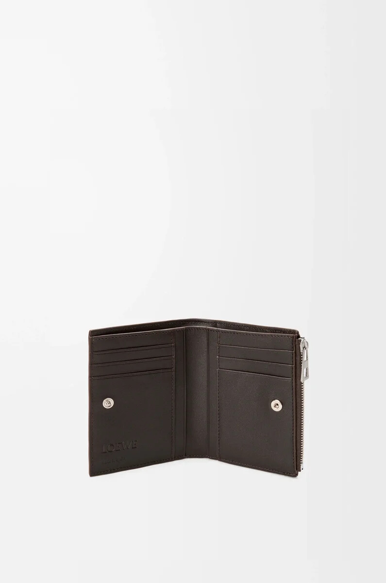 portefeuille panta fin et compact en cuir de veau brillant marron vintage