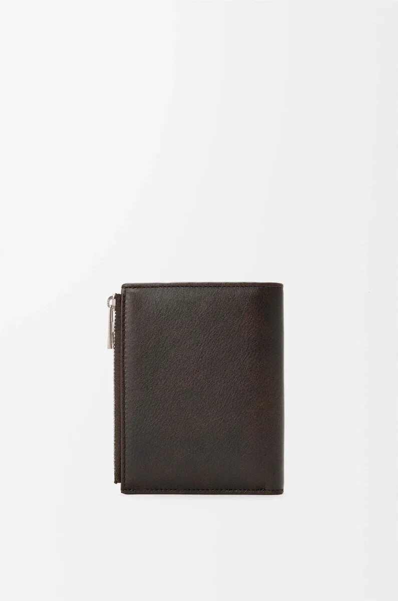portefeuille panta fin et compact en cuir de veau brillant marron vintage