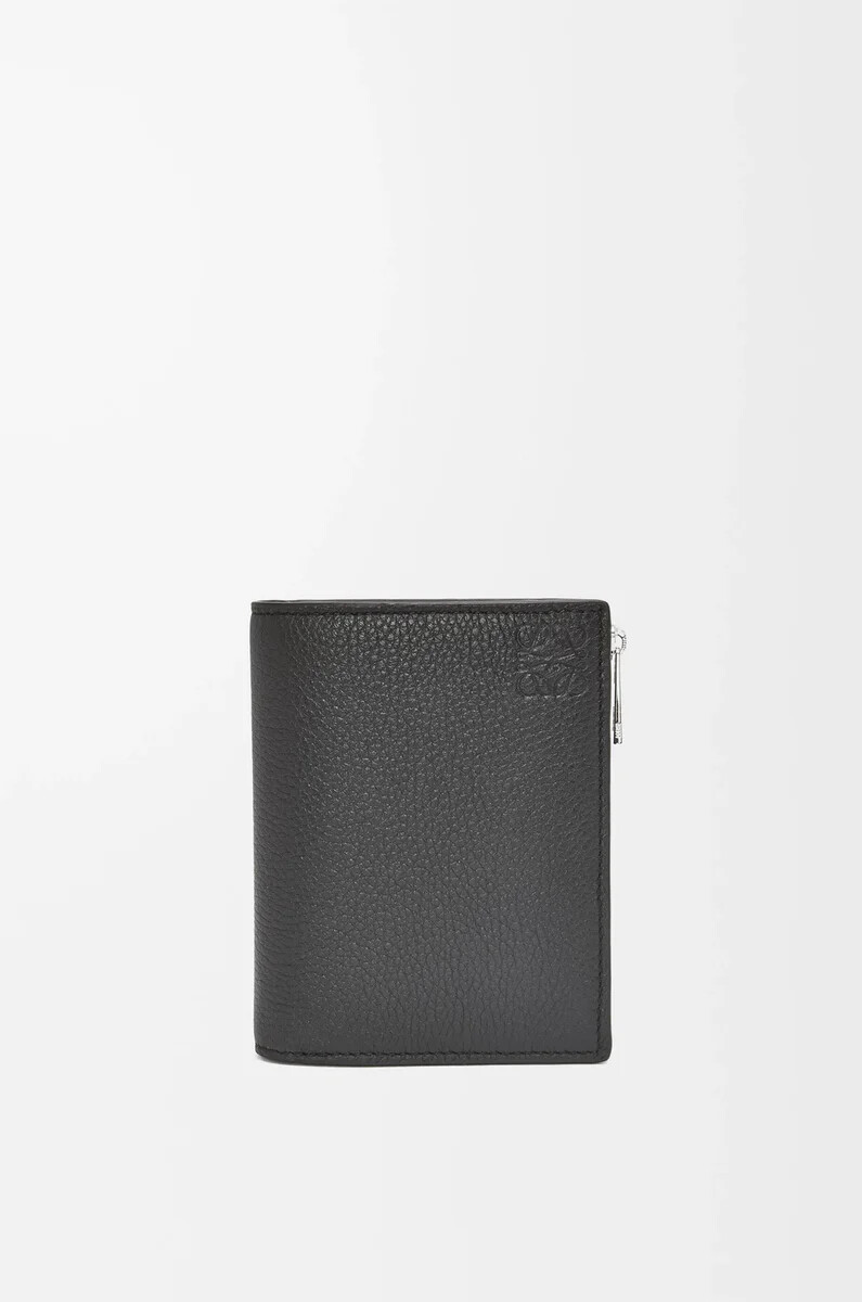 portefeuille fin et compact en cuir de veau grainé souple noir