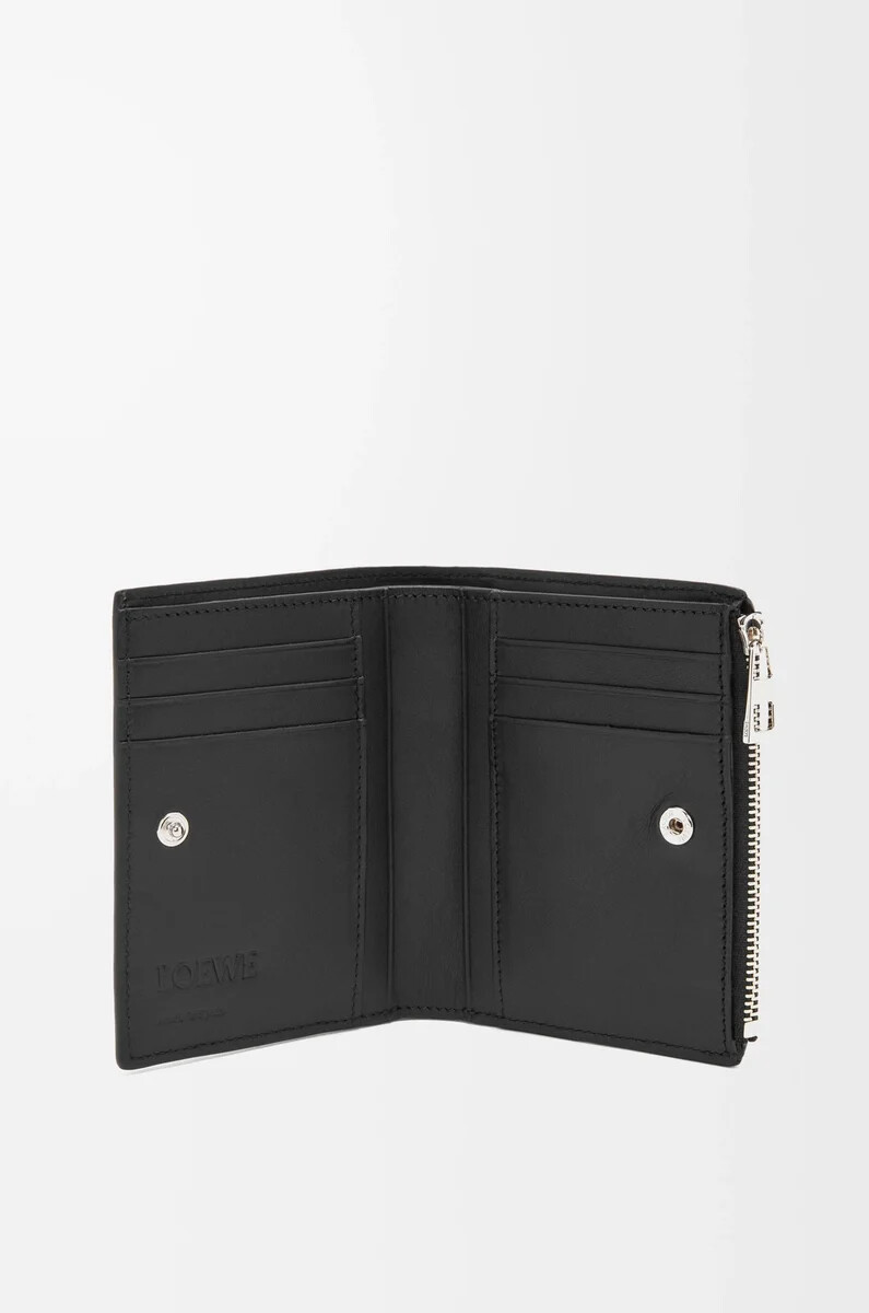 portefeuille fin et compact en cuir de veau grainé souple noir