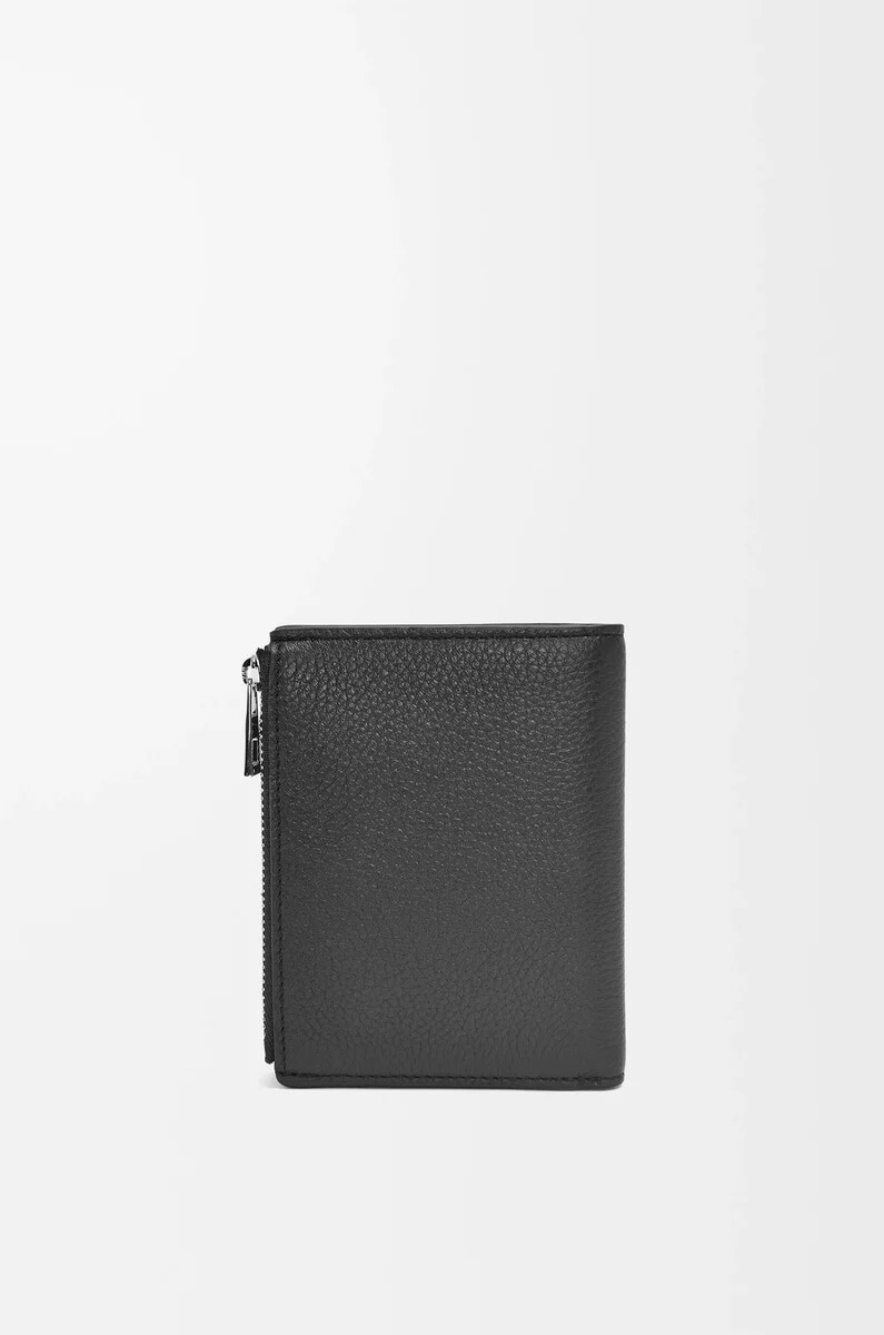 portefeuille fin et compact en cuir de veau grainé souple noir