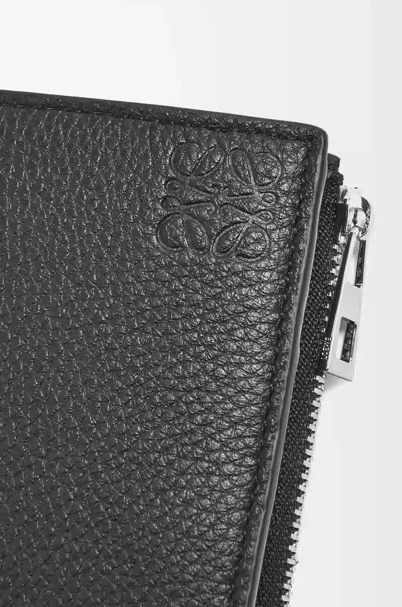 portefeuille fin et compact en cuir de veau grainé souple noir