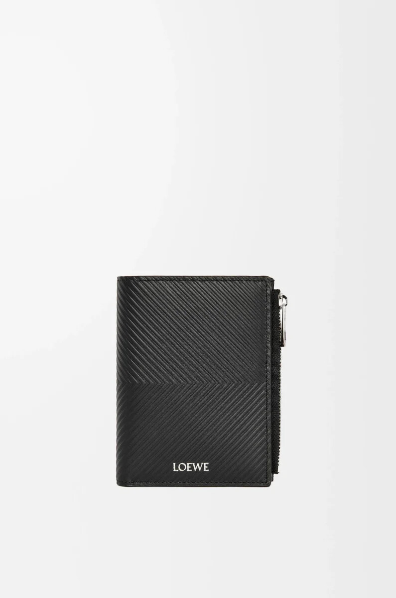 portefeuille fin et compact en cuir de veau texturé classique noir