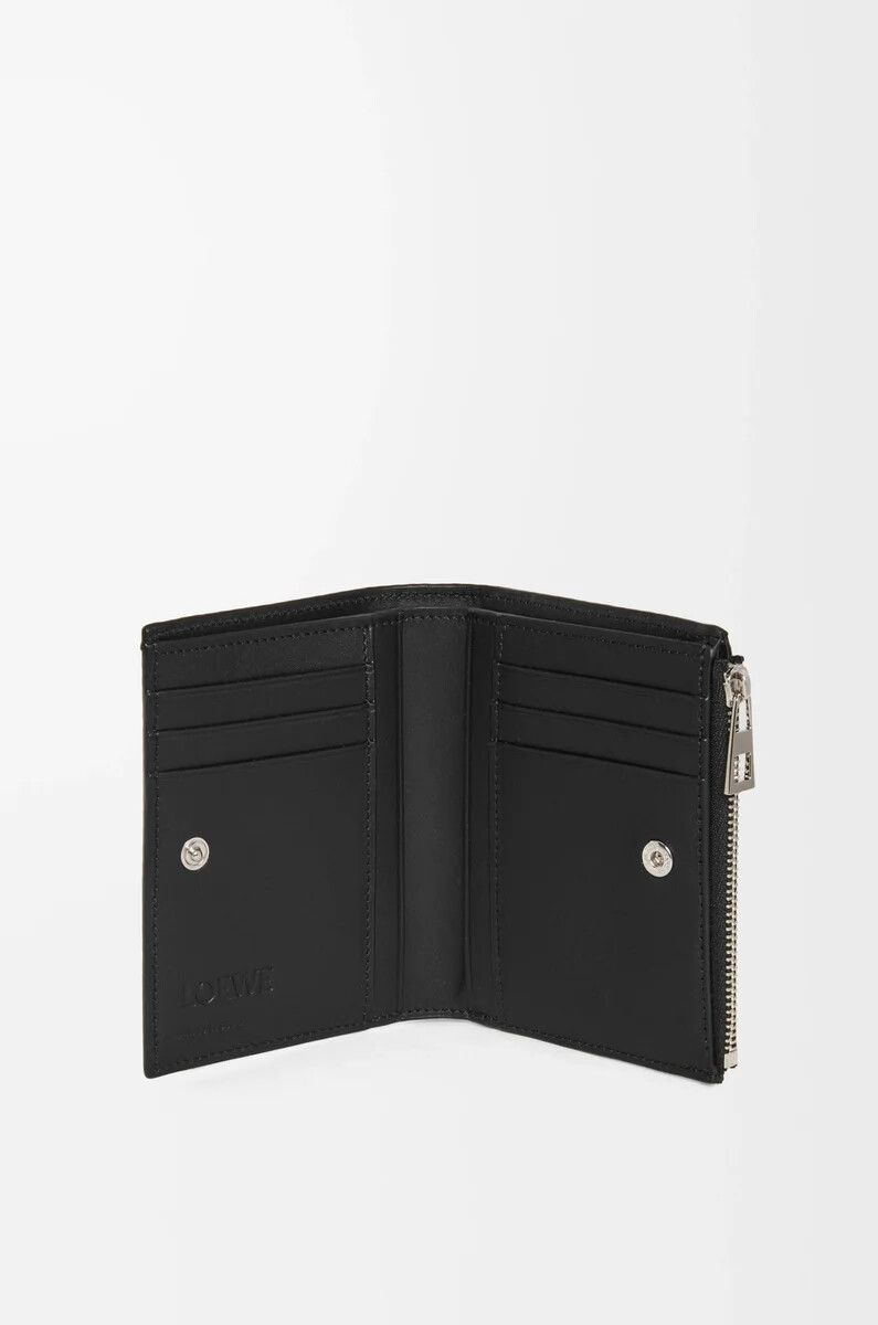 portefeuille fin et compact en cuir de veau texturé classique noir