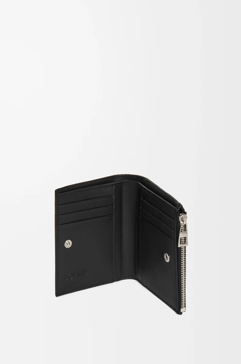 portefeuille fin et compact en cuir de veau texturé classique noir