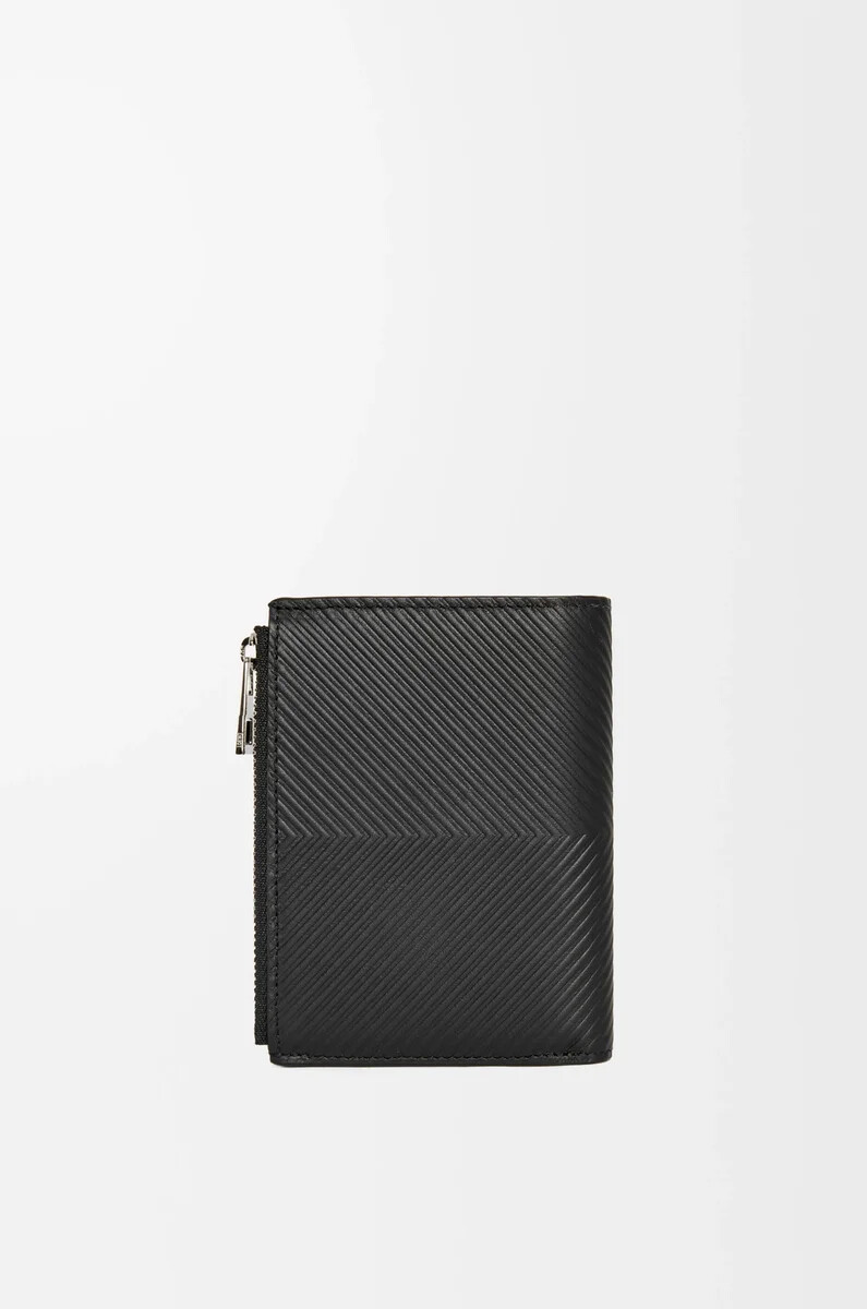 portefeuille fin et compact en cuir de veau texturé classique noir