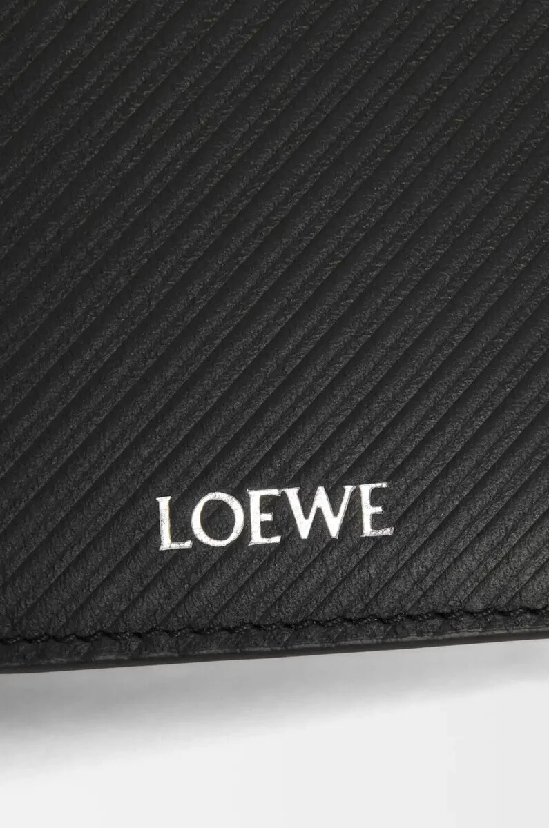 portefeuille fin et compact en cuir de veau texturé classique noir