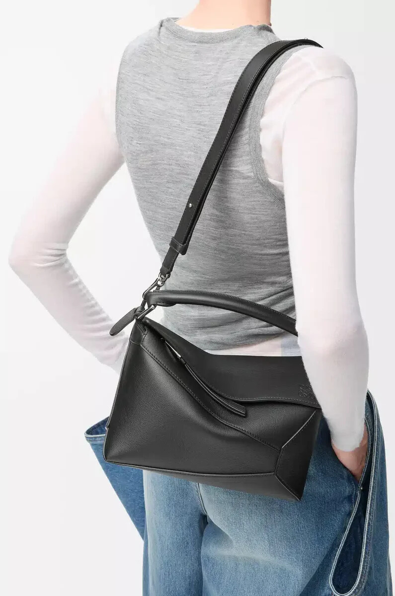 petit sac puzzle edge en cuir de veau noir classique