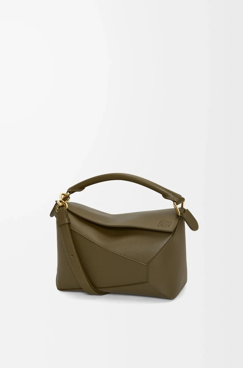 petit sac puzzle edge en cuir de veau classique kaki foncé