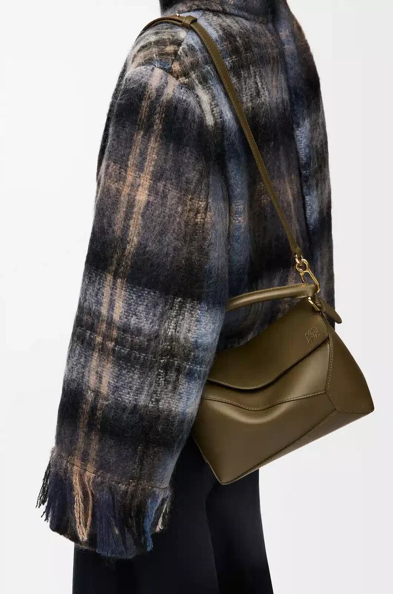 petit sac puzzle edge en cuir de veau classique kaki foncé