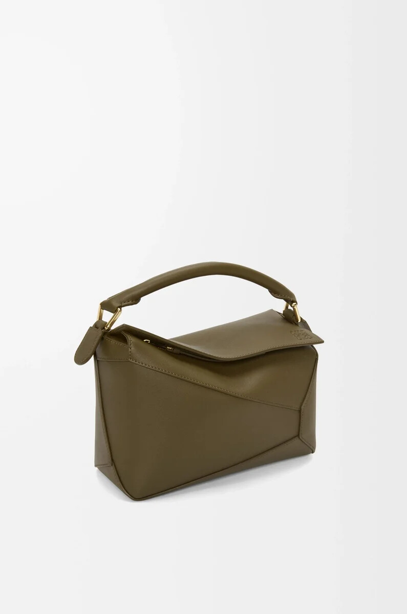 petit sac puzzle edge en cuir de veau classique kaki foncé