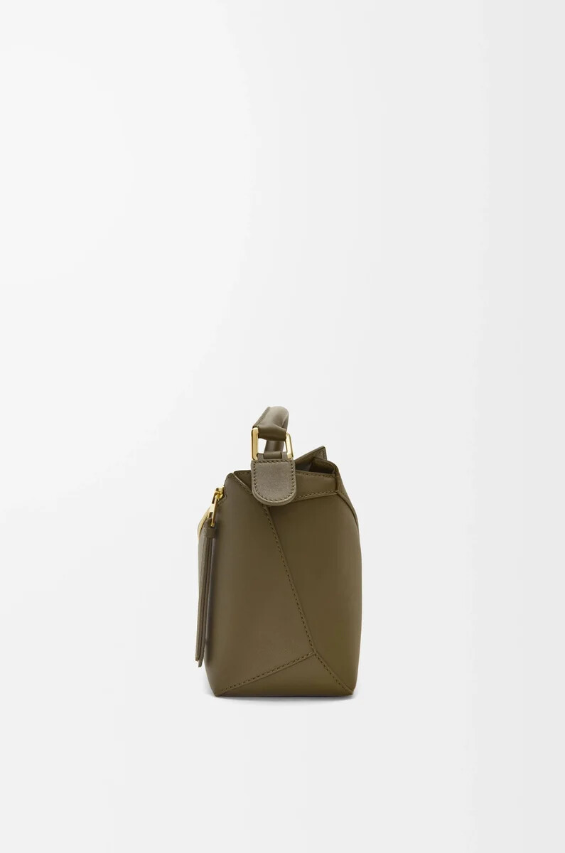 petit sac puzzle edge en cuir de veau classique kaki foncé