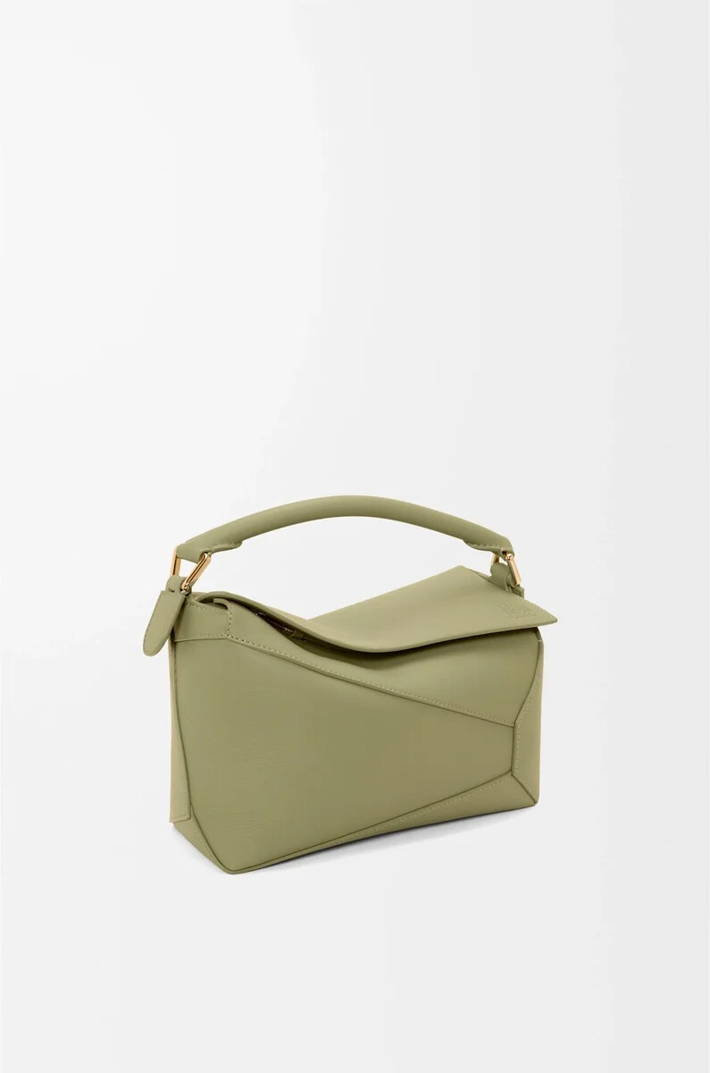 petit sac puzzle edge en cuir de veau vert eucalyptus classique