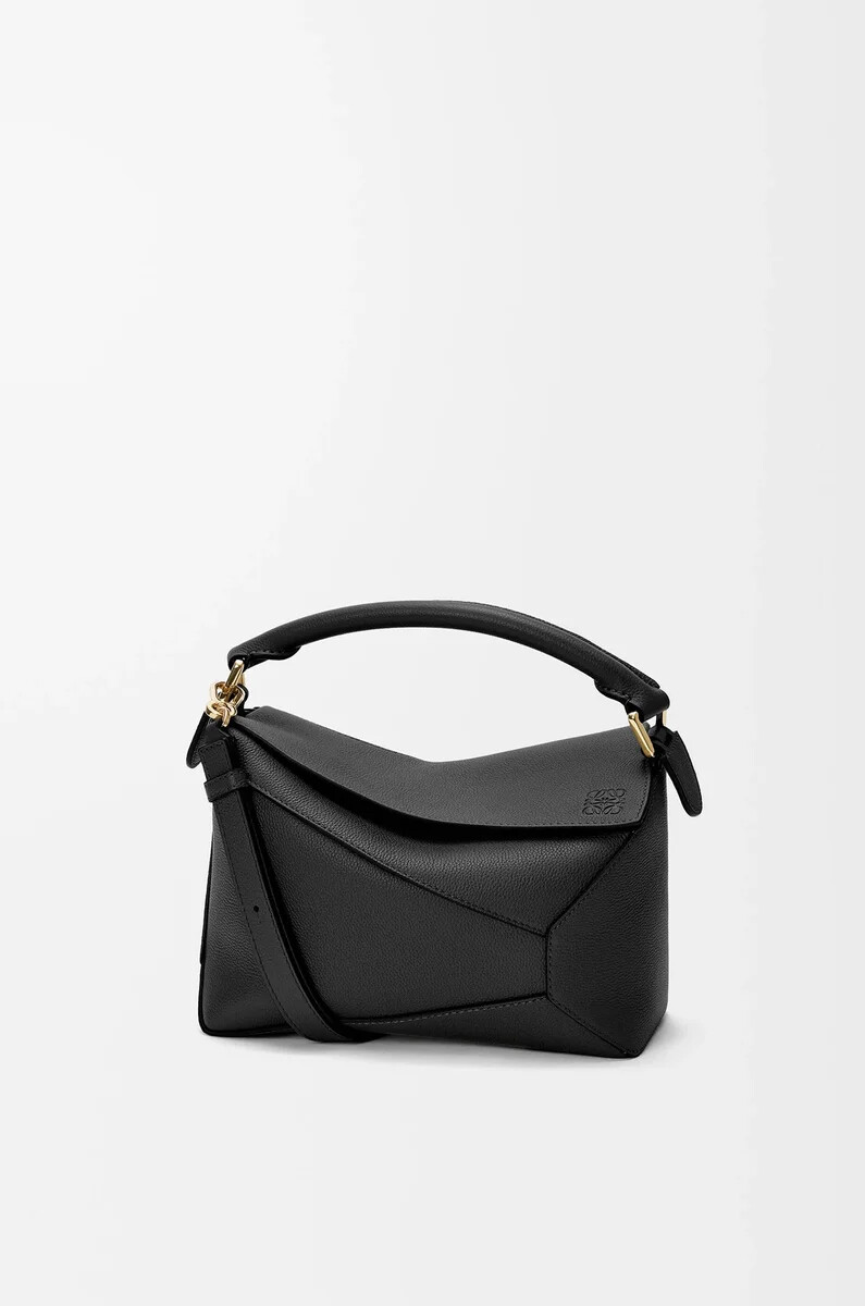 petit sac puzzle edge en cuir de veau grainé souple noir