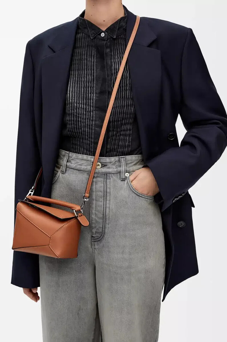 sac mini puzzle edge en cuir de veau classique couleur fauve