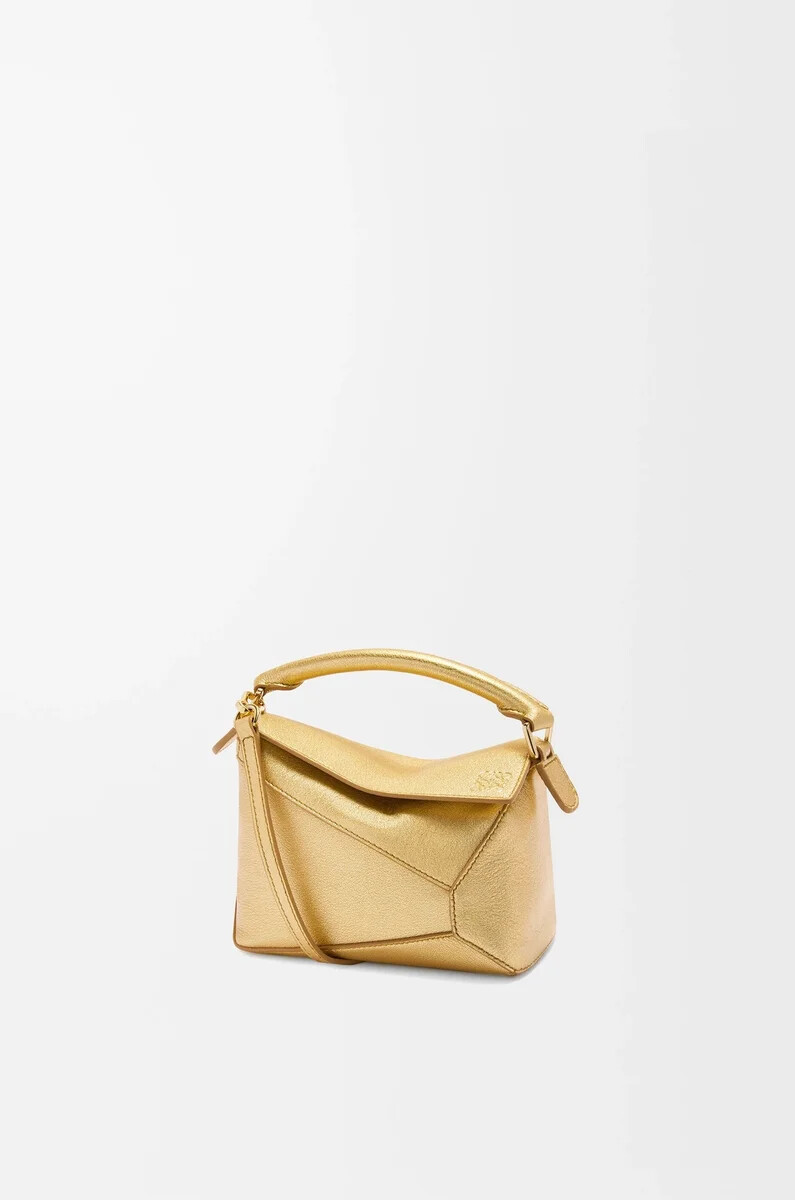 sac mini puzzle edge en cuir dagneau laminé doré
