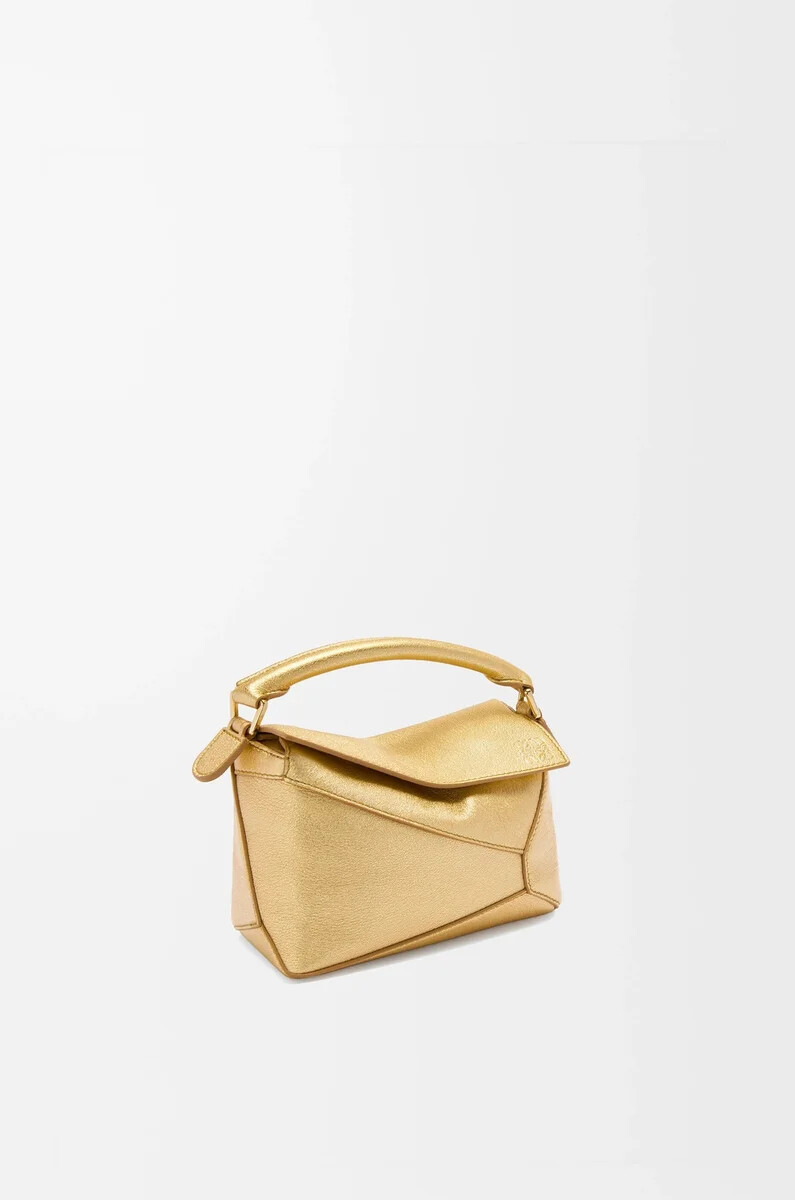 sac mini puzzle edge en cuir dagneau laminé doré