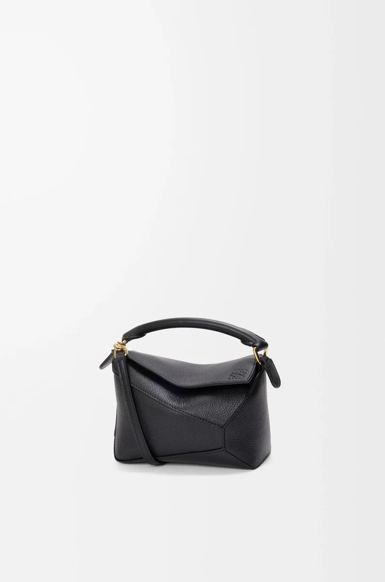 sac mini puzzle edge en cuir de veau grainé souple noir