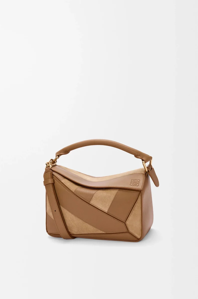 petit sac puzzle en cuir de veau classique et daim chêne