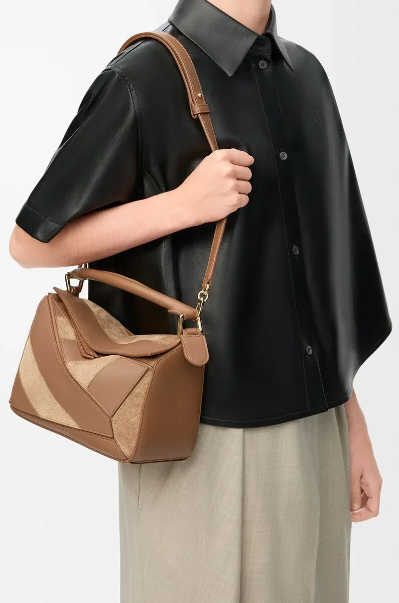 petit sac puzzle en cuir de veau classique et daim chêne