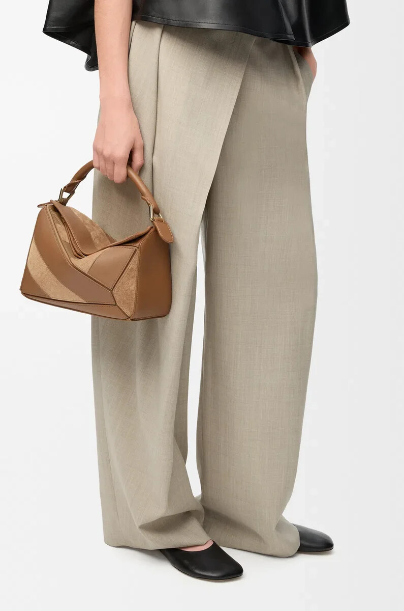 petit sac puzzle en cuir de veau classique et daim chêne