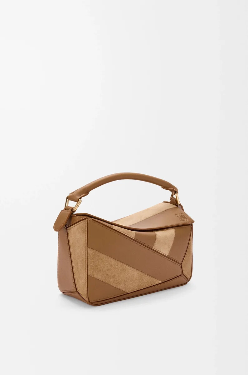 petit sac puzzle en cuir de veau classique et daim chêne