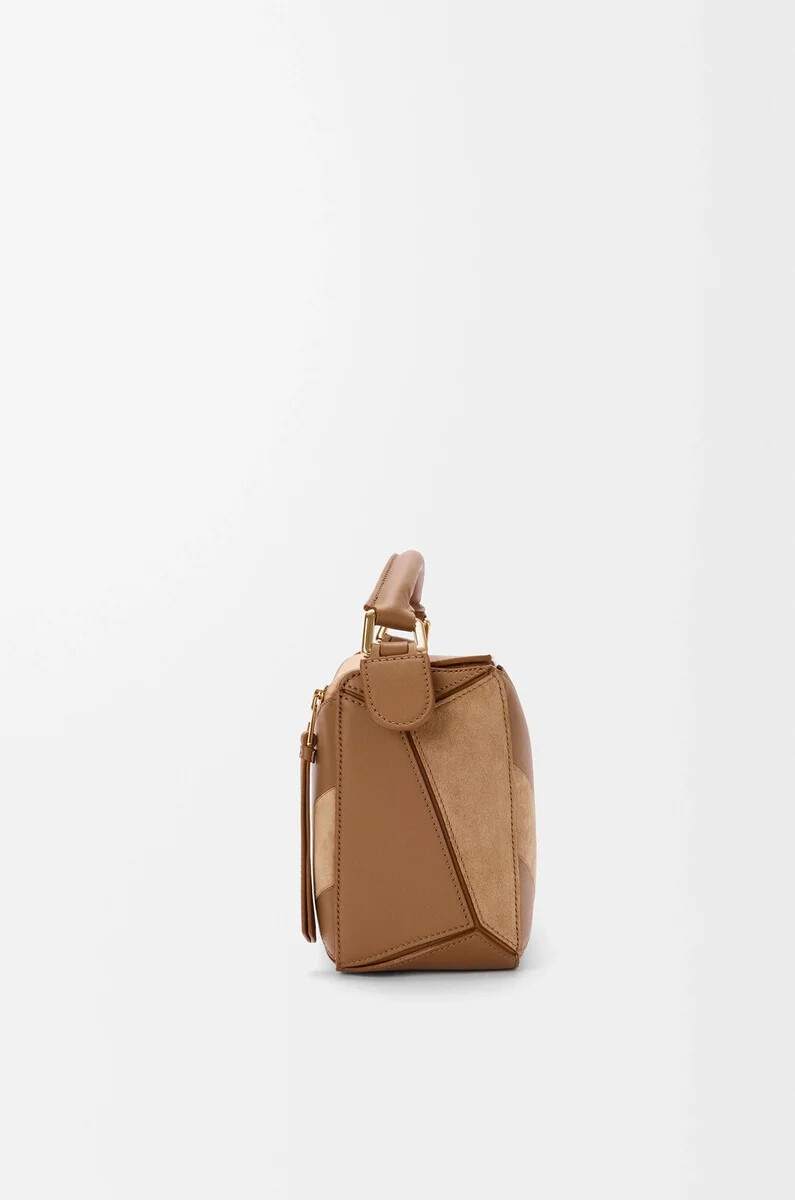petit sac puzzle en cuir de veau classique et daim chêne