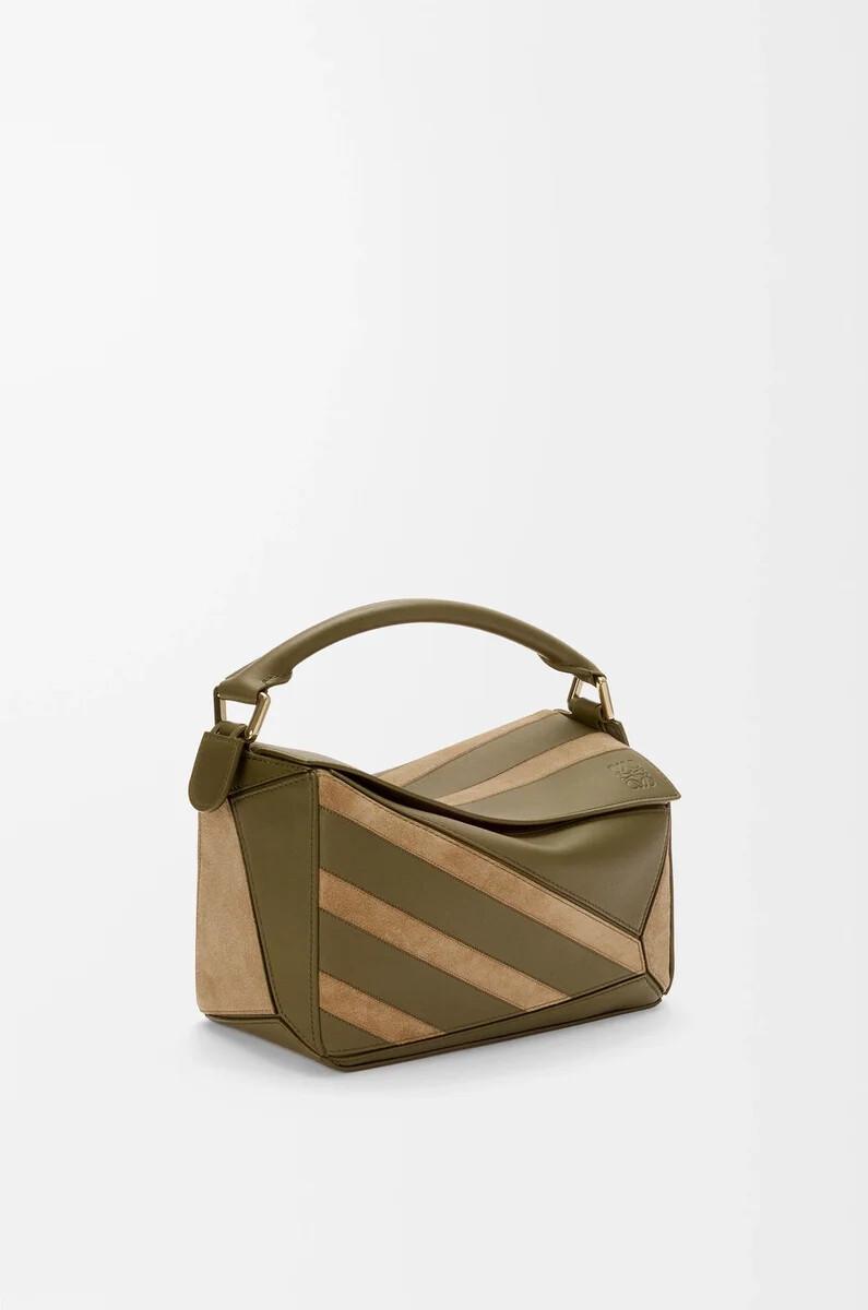 petit sac puzzle en cuir de veau classique et daim oliveor