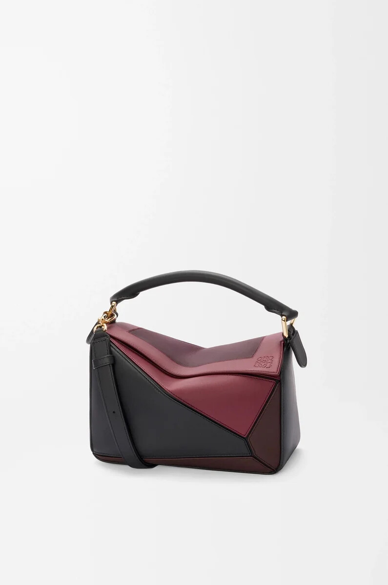 petit sac puzzle en cuir de veau nappa noirbordeaux