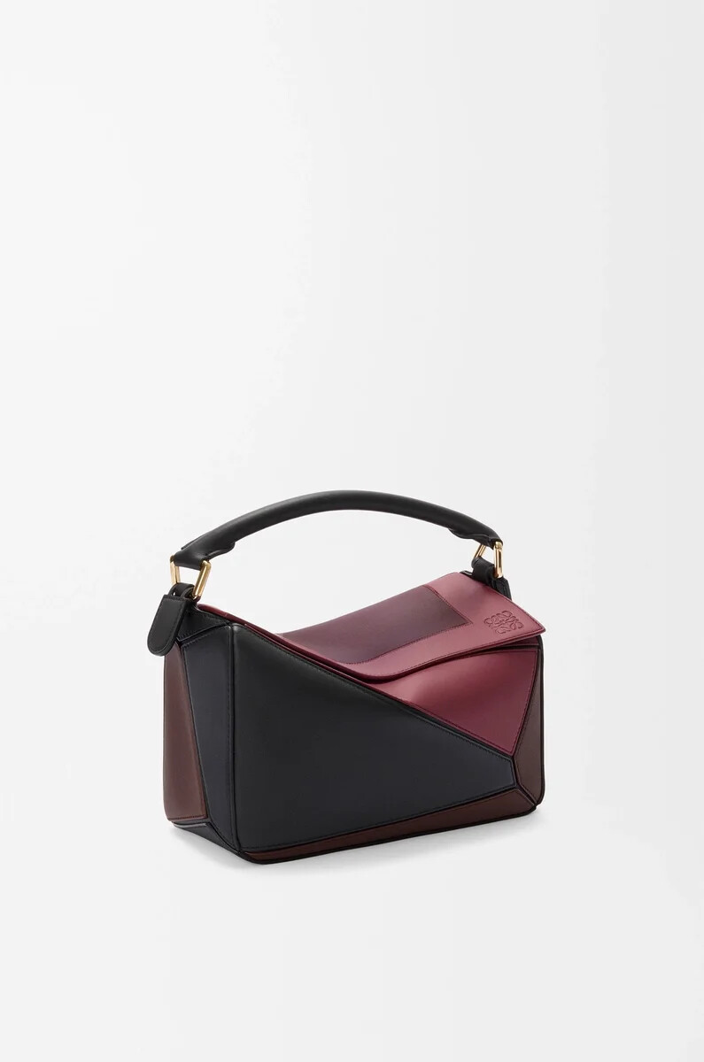 petit sac puzzle en cuir de veau nappa noirbordeaux