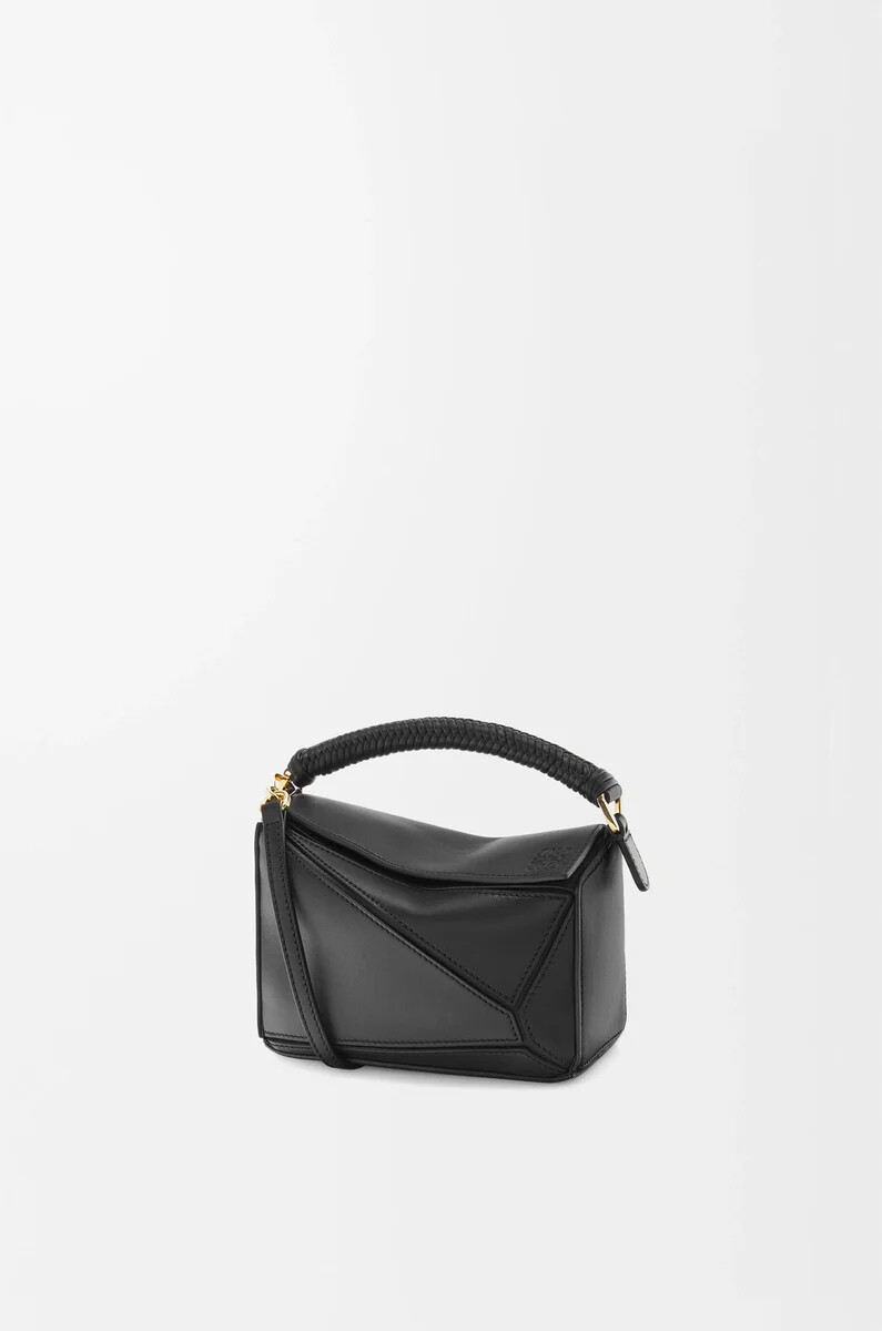 mini sac puzzle en cuir de veau lisse noir