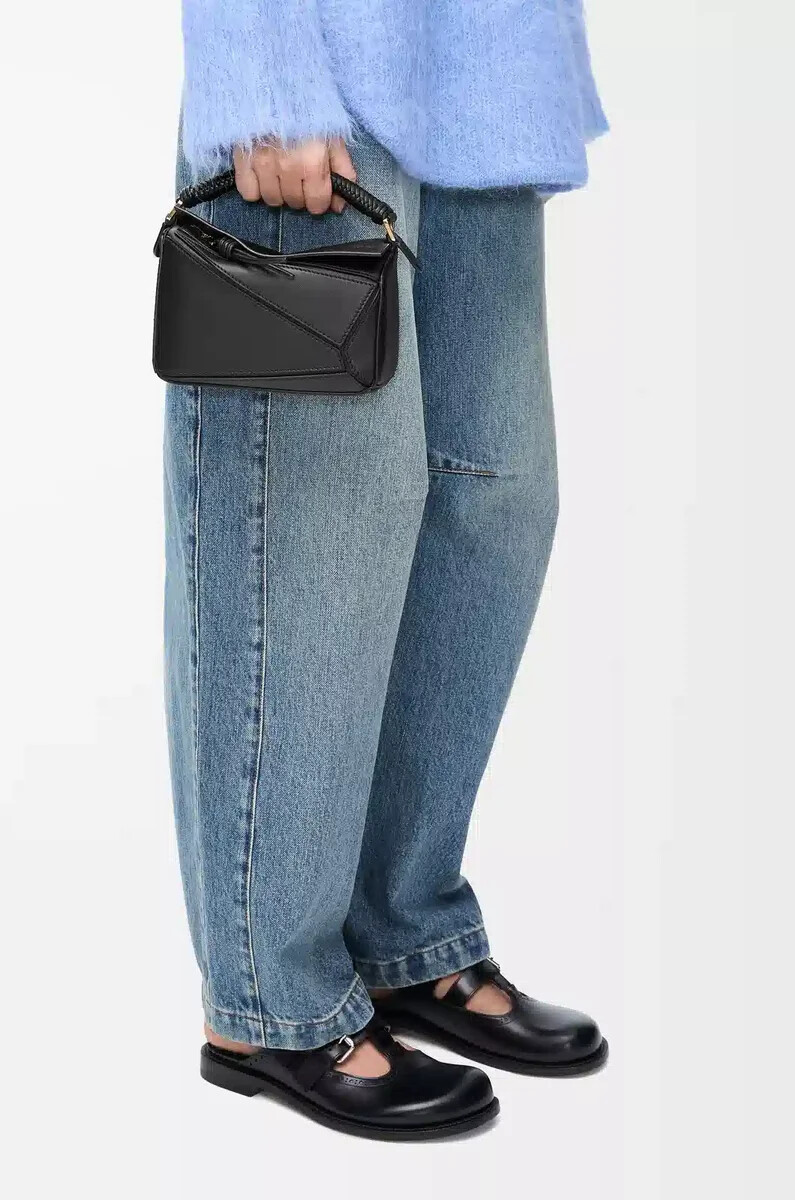mini sac puzzle en cuir de veau lisse noir